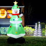Jingle Jollys Christmas Inflatable Snowman Tree 2.75M Height LED Decorations Illuminated - Close-Up Angle