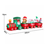 Jingle Jollys Christmas Inflatable Santa Train 3.6M Length LED Decorations Illuminated - Front View