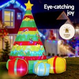 Jingle Jollys Christmas Inflatable Gift Tree 2.2M Height Flashing Light Decorations Illuminated - Top-Down View