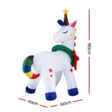 Jingle Jollys Christmas Inflatable Unicorn 1.8M Tall Outdoor Decorations Illuminated - Front View
