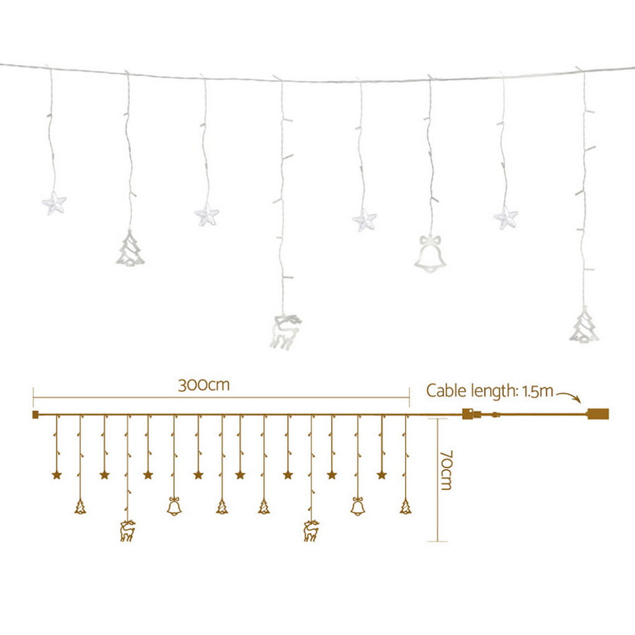 Jingle Jollys 138 LED warm white Christmas icicle lights, 3M, 12 icicle drops