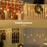 Jingle Jollys 3M Warm White 138 LED Christmas Icicle Lights for Festive Decor - 45-Degree Angle