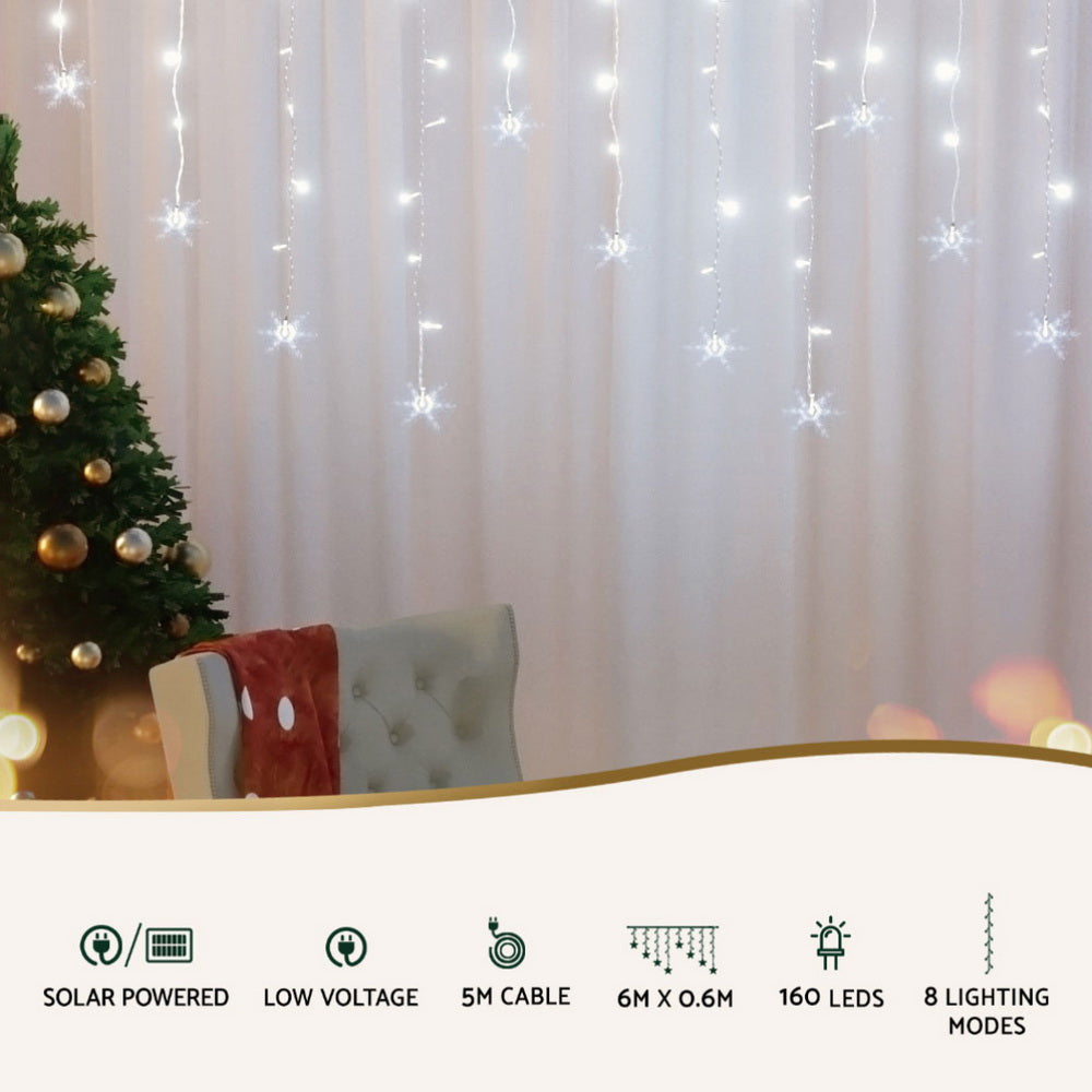 Jingle Jollys 6M Solar LED Icicle Lights - 160 Cold White Bulbs for Enchanting Holiday Decor