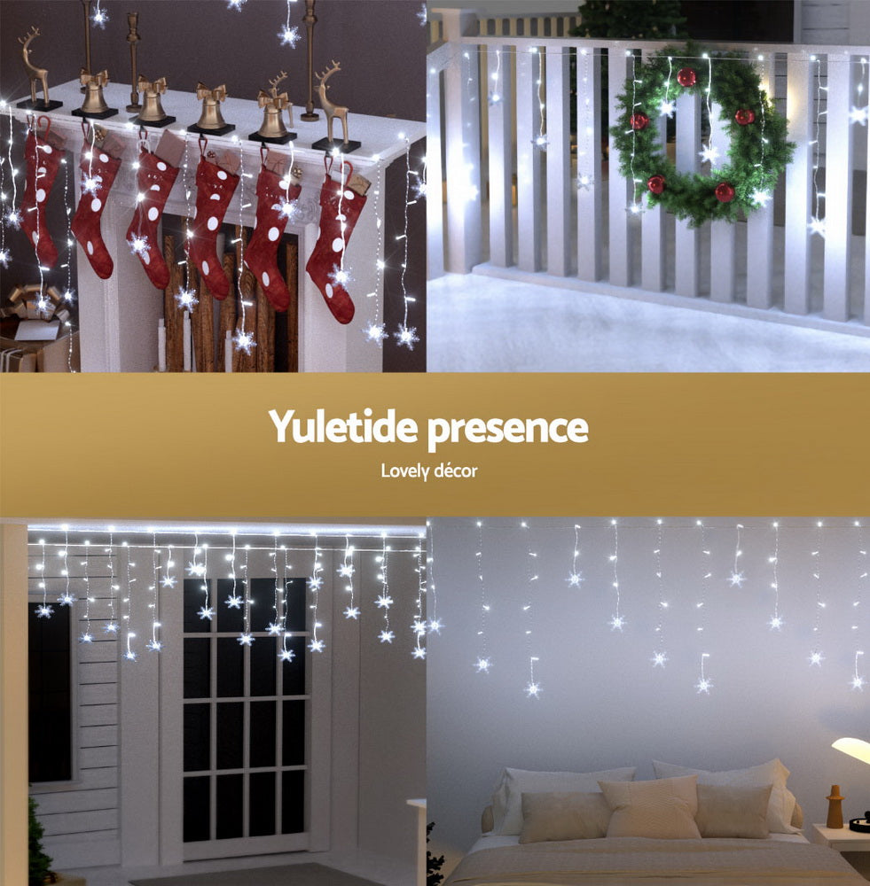 Jingle Jollys 6M Solar LED Icicle Lights - 160 Cold White Bulbs for Enchanting Holiday Decor