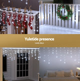 Jingle Jollys 6M Solar LED Icicle Lights - 160 Cold White Bulbs for Enchanting Holiday Decor - 45-Degree Angle
