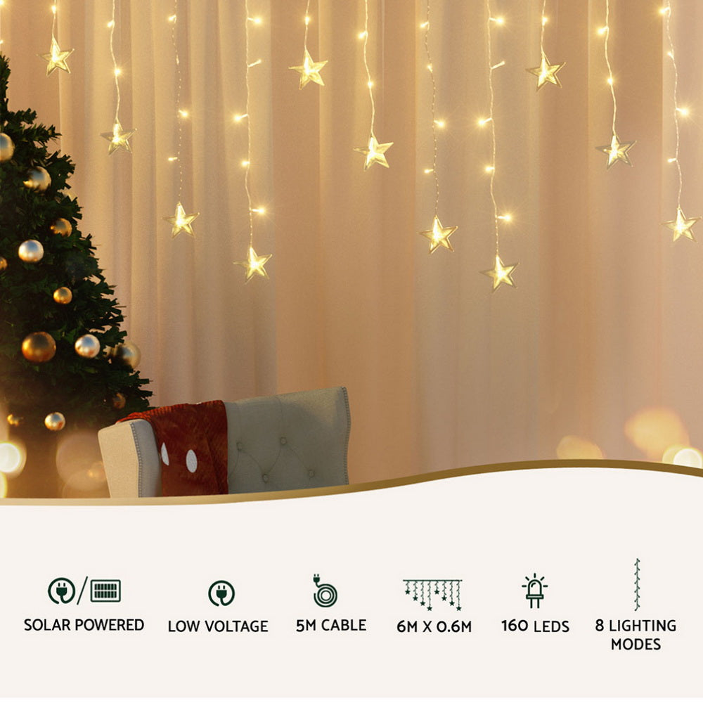 Solar-Powered 160 LED Warm White 6M Christmas Icicle Lights for Festive Decor