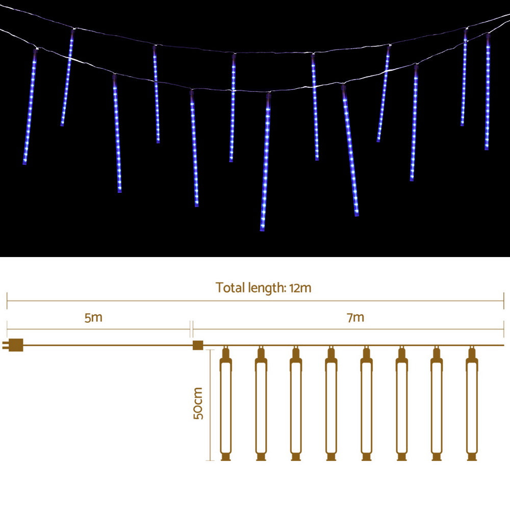 7M Jingle Jollys Icicle LED Christmas Lights with 288 Bulbs - Meteor Shower Effect
