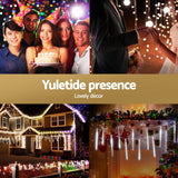 Jingle Jollys 7M Christmas Lights Shower Light 288 LED Icicle Falling Metor - 45-Degree Angle