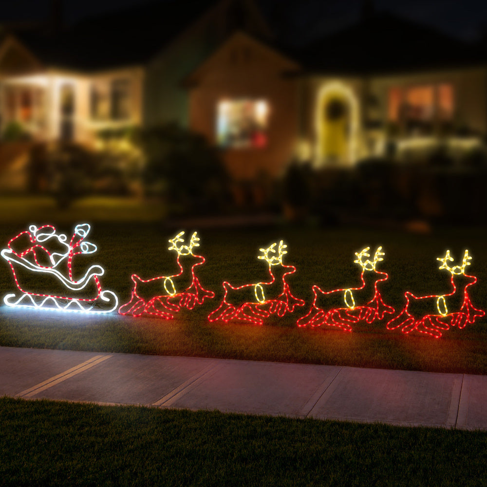 Tinseltown Christmas Light LED Motif Rope Lights Santa Riding 4 Reindeer