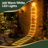Jingle Jollys Christmas Ladder Lights Santa 3.4m 328LED Hanging Decor Warm White - Close-Up Angle