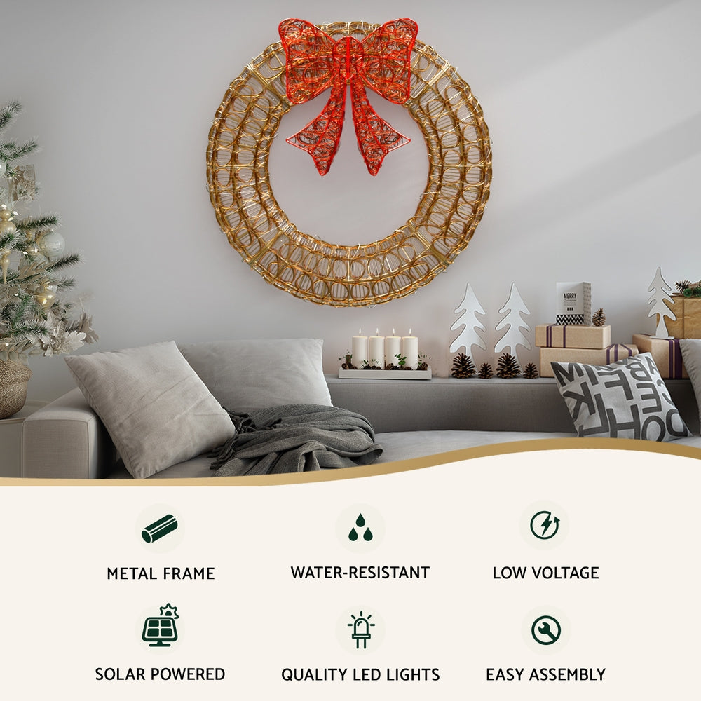 Solar-Powered 0.6M LED Christmas Wreath with 160 Warm-White Lights - Jingle Jollys Holiday Decor