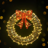 Solar-Powered 0.6M LED Christmas Wreath with 160 Warm-White Lights - Jingle Jollys Holiday Decor - Rear View