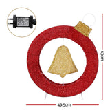 Jingle Jollys Christmas Lights 60cm Motif 30 LED Bell Wreath Xmas Decorations - Top-Down View