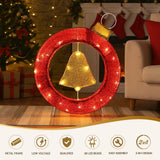 Jingle Jollys Christmas Lights 60cm Motif 30 LED Bell Wreath Xmas Decorations - 45-Degree Angle