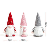 Jingle Jollys Christmas Gnomes Light Up Christmas Decorations Plush Goblin Set of 3 Warm White - Front View