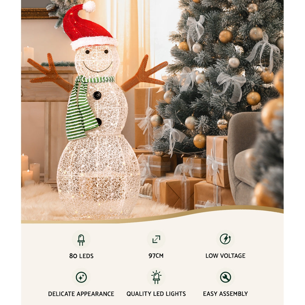 Animated LED Snowman Christmas Lights - 0.97M Holiday Decoration with 80 Warm-White Bulbs