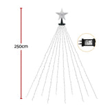 Jingle Jollys 2.5M Christmas Lights Waterfall String Light 300 LED Star Topper - Front View