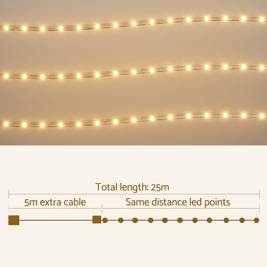 20M Christmas Lights String Rope Light Decorations 600 LED Warm Jingle Jollys