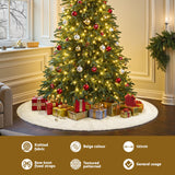 Jingle Jollys Christmas Tree Skirt 120cm Knitted Xmas Tree Ornaments Decor Beige - Top-Down View