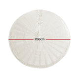 Jingle Jollys Christmas Tree Skirt 90cm Knitted Fabric Xmas Ornament Decor Beige - Front View