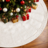 Jingle Jollys Christmas Tree Skirt 90cm Knitted Fabric Xmas Ornament Decor Beige - Close-Up Angle