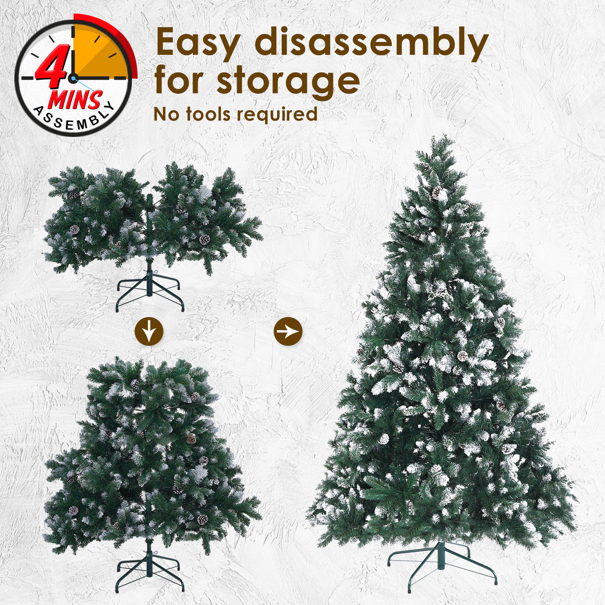 7Ft 210cm Snowy Xmas Tree Pine Cone Decor + Bauble Balls