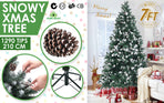 7Ft 210cm Snowy Xmas Tree Pine Cone Decor