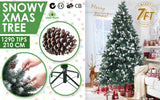 7Ft 210cm Snowy Xmas Tree Pine Cone Decor - Front View