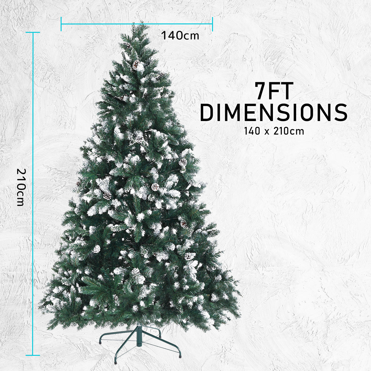 7Ft 210cm Snowy Xmas Tree Pine Cone Decor