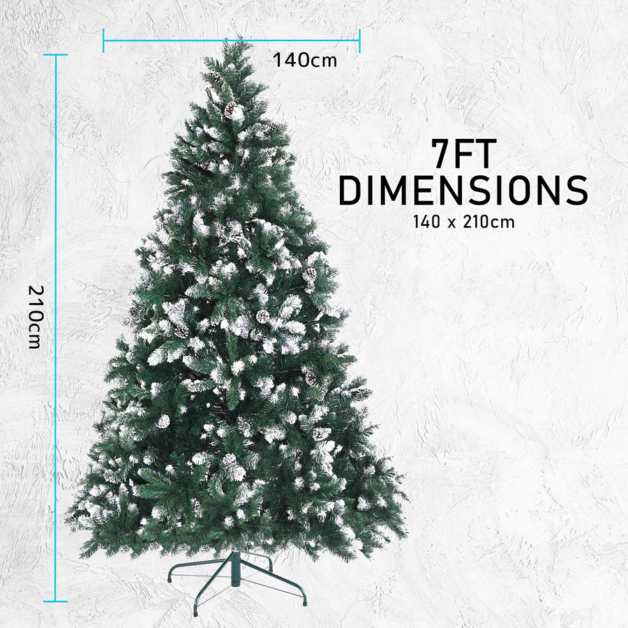 7Ft 210cm Snowy Xmas Tree Pine Cone Decor