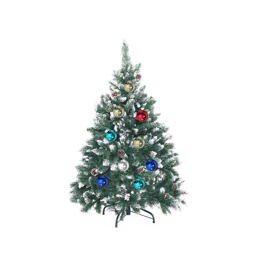 4Ft 120cm Snowy Xmas Tree Pine Cone Decor + Bauble Balls