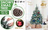 4Ft 120cm Snowy Xmas Tree Pine Cone Decor + Bauble Balls