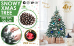 4Ft 120cm Snowy Xmas Tree Pine Cone Decor + Bauble Balls