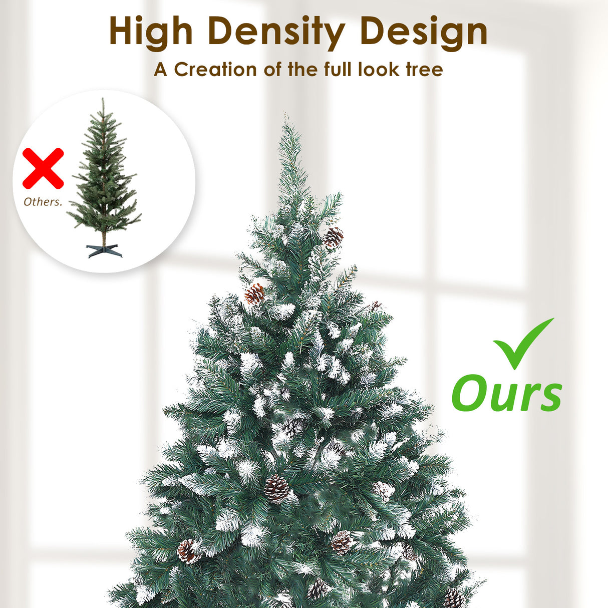 4Ft 120cm Snowy Xmas Tree Pine Cone Decor + Bauble Balls