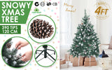 4Ft 120cm Snowy Xmas Tree Pine Cone Decor - Front View