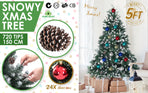 5Ft 150cm Snowy Xmas Tree Pine Cone Decor + Bauble Balls
