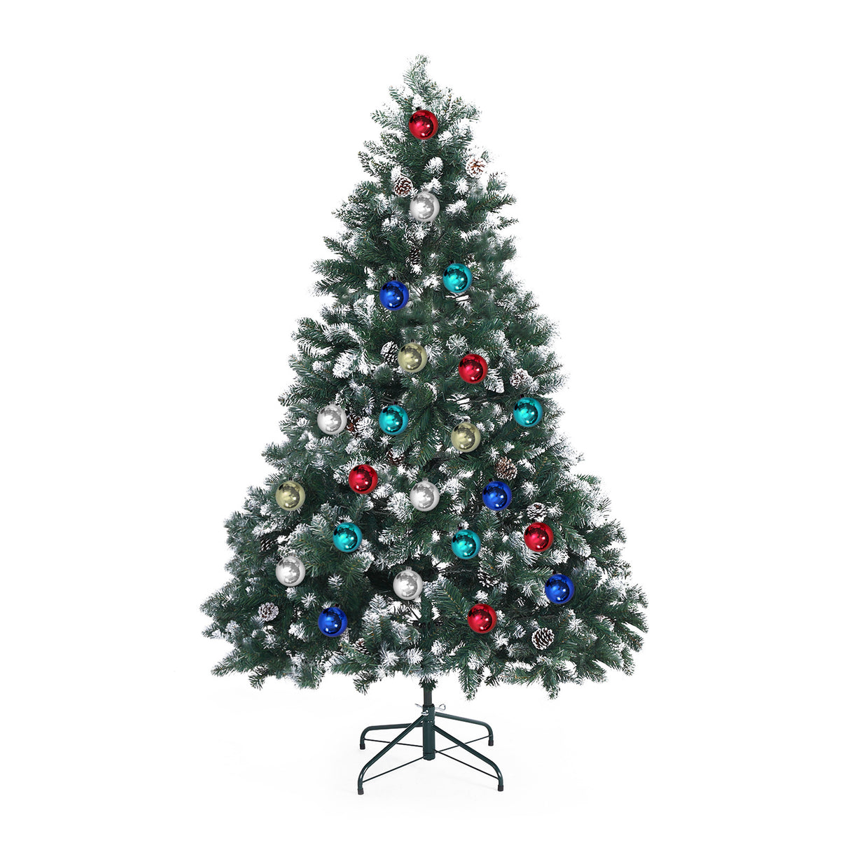 6Ft 180cm Snowy Xmas Tree Pine Cone Decor + Bauble Balls