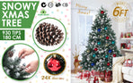 6Ft 180cm Snowy Xmas Tree Pine Cone Decor + Bauble Balls