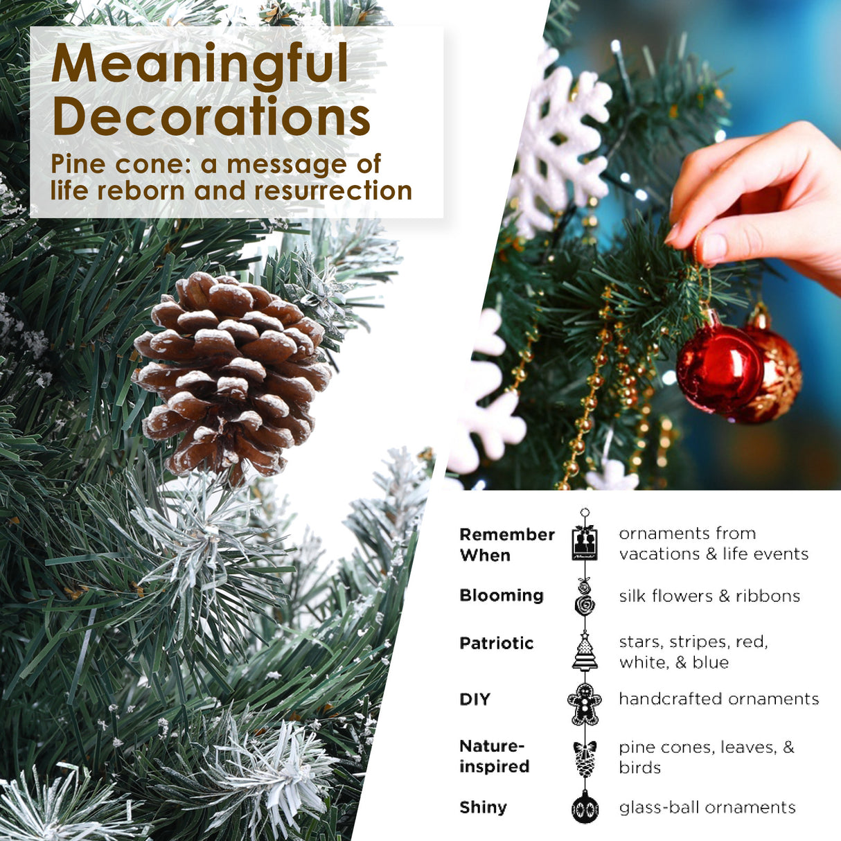 6Ft 180cm Snowy Xmas Tree Pine Cone Decor