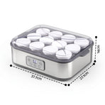 Devanti Yoghurt Maker Machine with 12x180ml Glass Cups Temp Control Grey