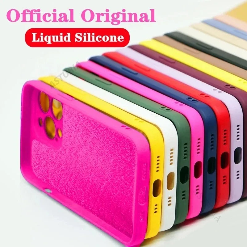 New Plain Neon Liquid Silicone Colorful Soft Case for iPhone 16 15 14 13 12 11 Pro Max Plus Fluorescent Microfiber Pink Cover