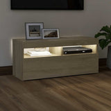 TV Cabinet with LED Lights Sonoma Oak 90x35x40 cm - Side View