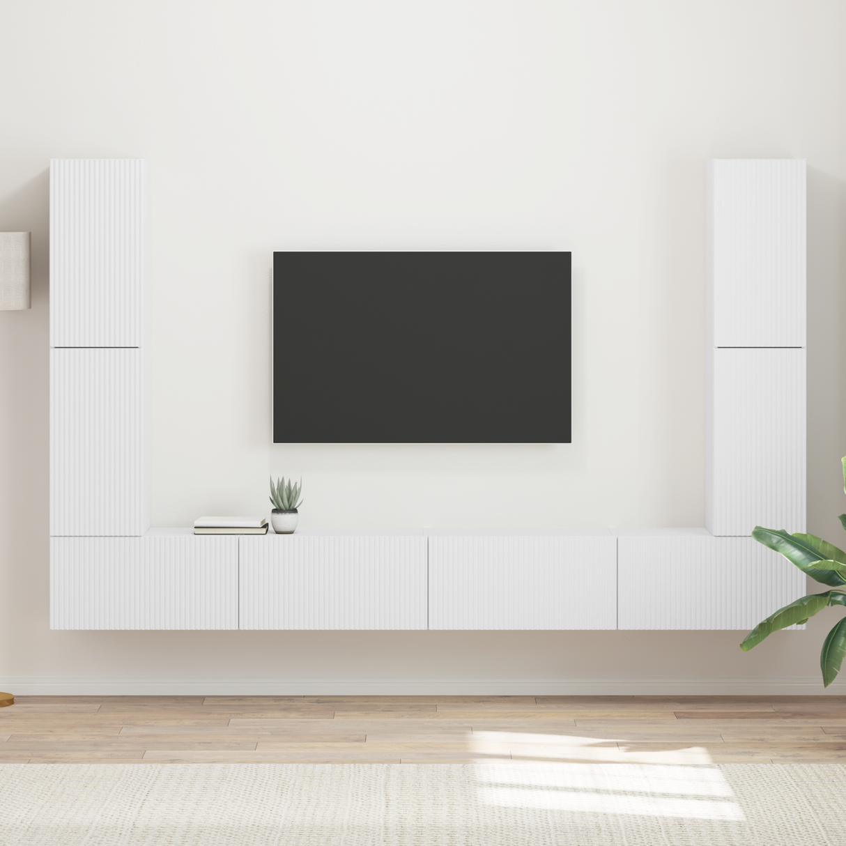 TV Cabinet Set 8 pcs White Engineered Wood