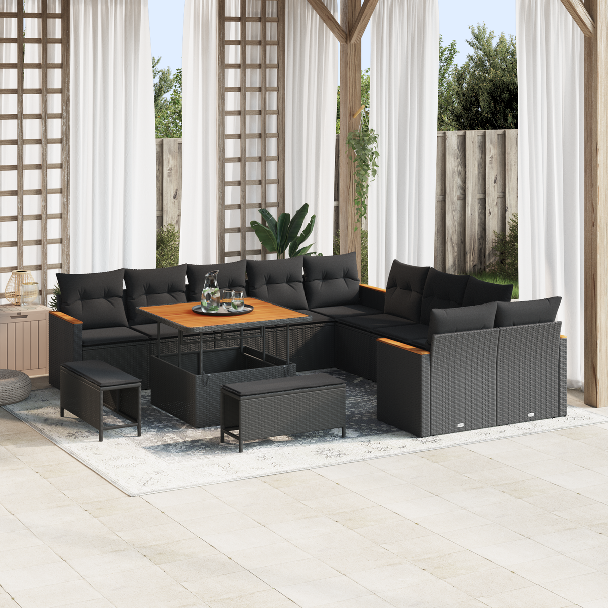 Garden Sofa Set with Cushion 13 pcs Black Poly Rattan