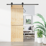 Sliding Door Natural and Black 70 x 210 cm Solid Pine Wood - Front View