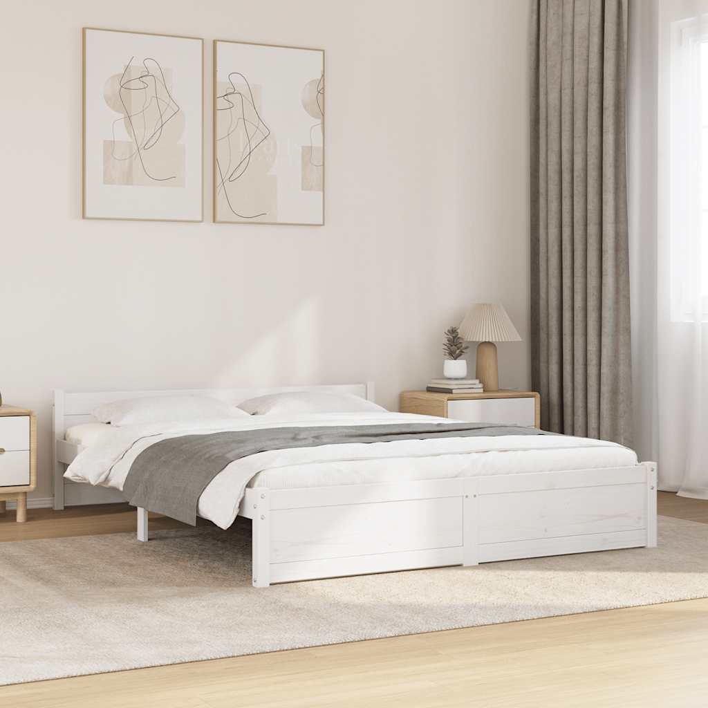 Bed Frame without Mattress White Solid Wood 135x190 cm