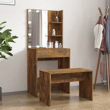 Dressing Table Set with LED Smoked Oak Engineered Wood - Front View