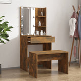 Dressing Table Set with LED Smoked Oak Engineered Wood - Side View