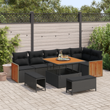 Garden Sofa Set 9 pcs Black Poly rattan and powder-coated steel