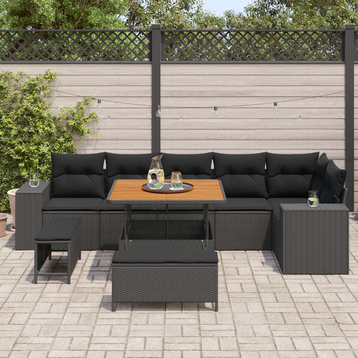 Garden Sofa Set with Cushion 9 pcs Black Poly Rattan